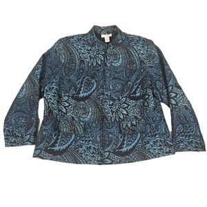 Dressbarn Woman Blue Black Paisley Zip Jacket Plus Size 20W Mock Neck
